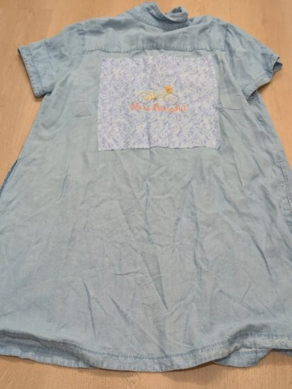 J Jill Embroider Light Blue Denim Short Sleeve Shirt Dress XL Life Is Beautiful